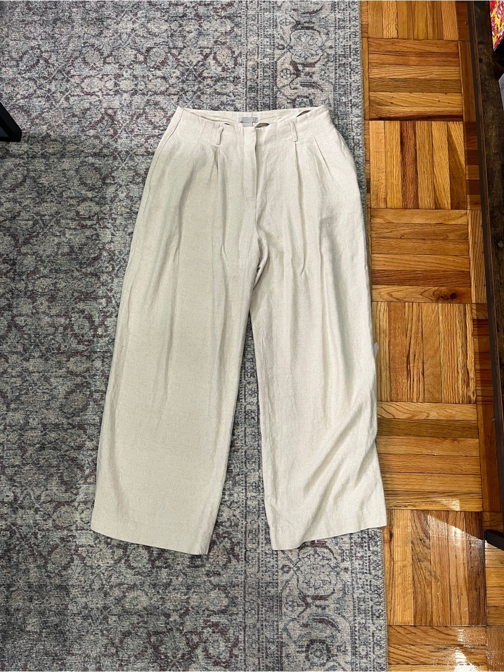 H&M Cream Wide-Leg Linen-Blend High Rise Pants